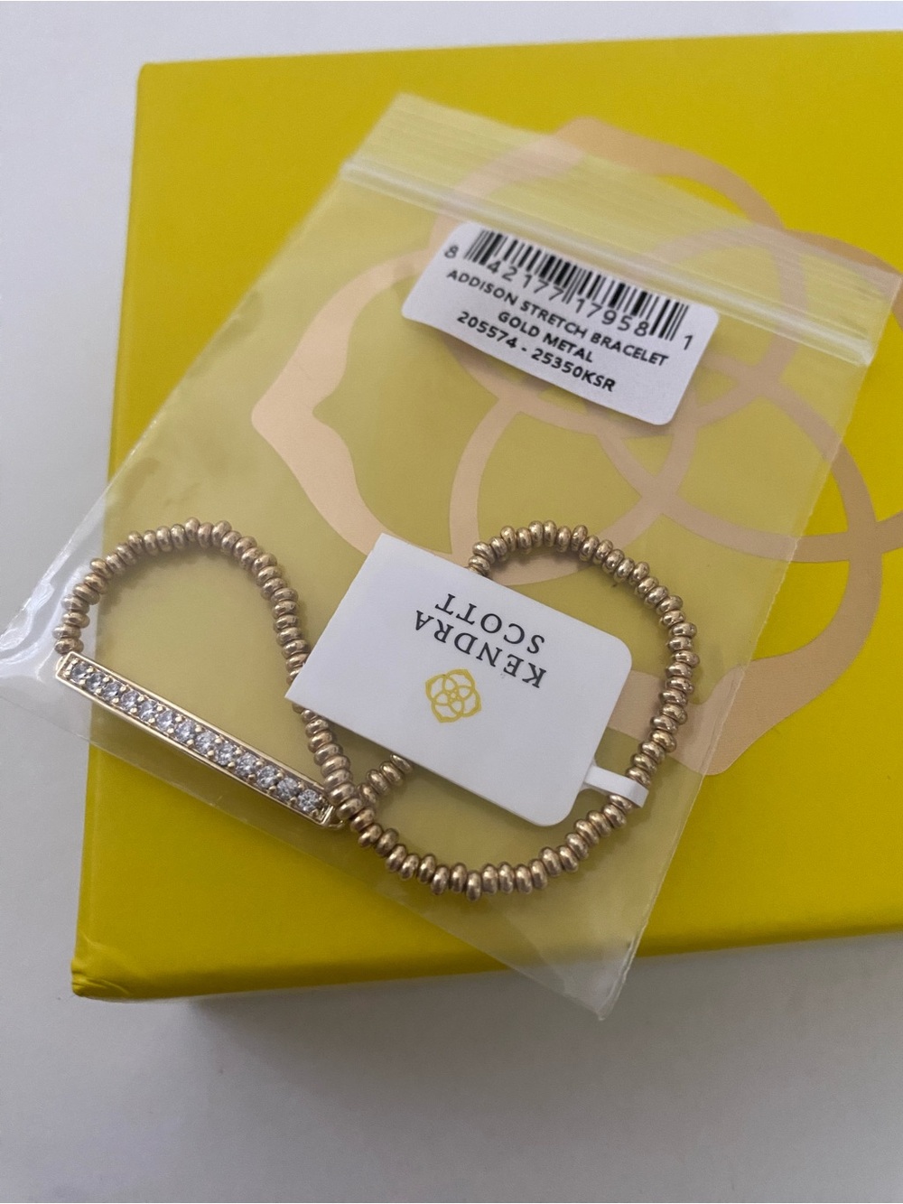 Kendra Scott Addison Gold Beaded Stretch Bracelet with Paved White Crystal Bar